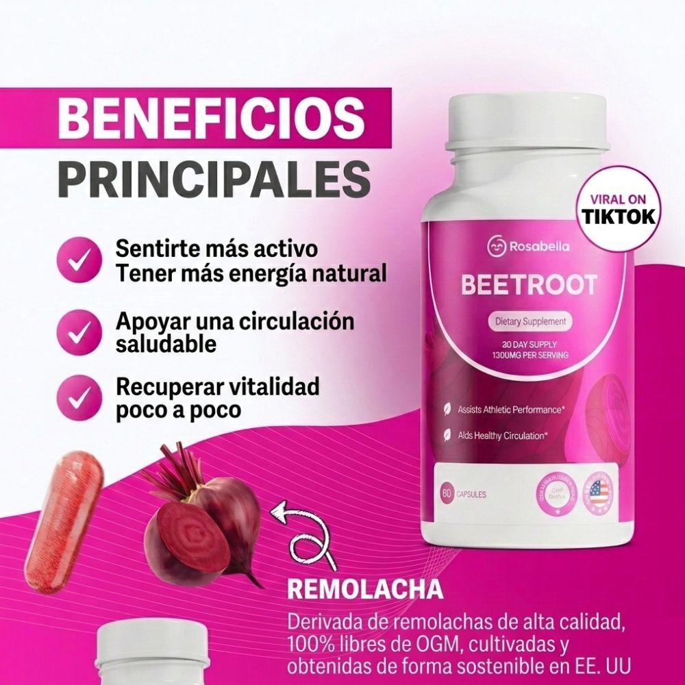 Beetroot | Cápsulas orgánicas de raíz de remolacha, vuelve a sentirte activo